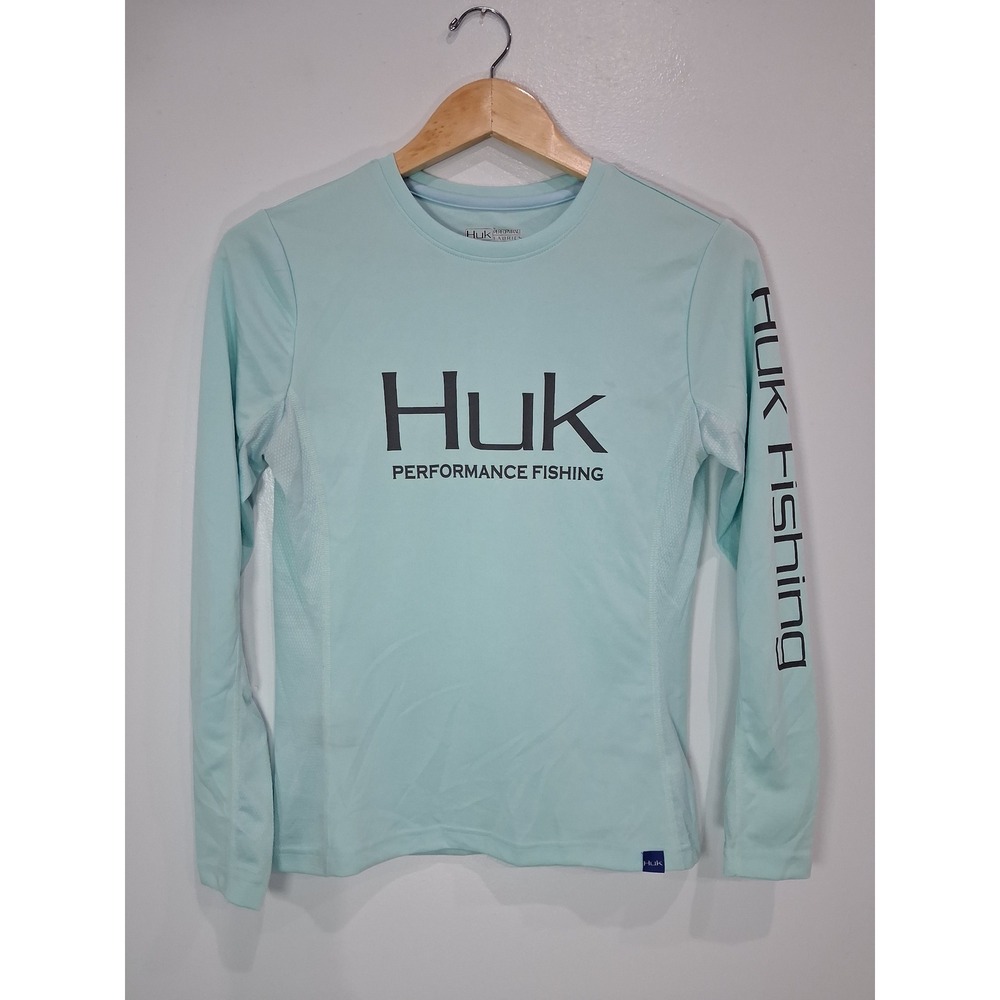 Huk Performance Fishing Shirt Womens Small Blue Long Sleeve Mesh Vent Activewear